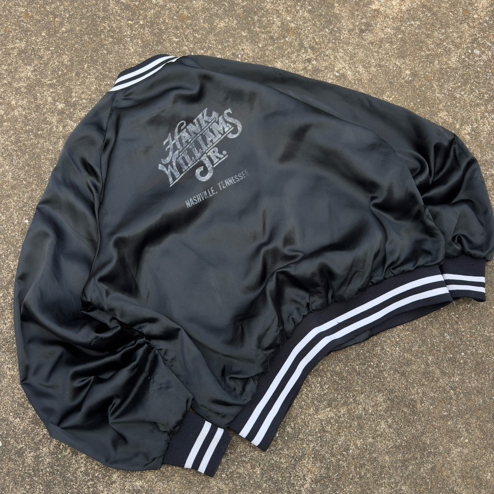 Vintage 80s Rare Chalk Line Hank Williams Jr Satin Jacket Black Nashville Size M